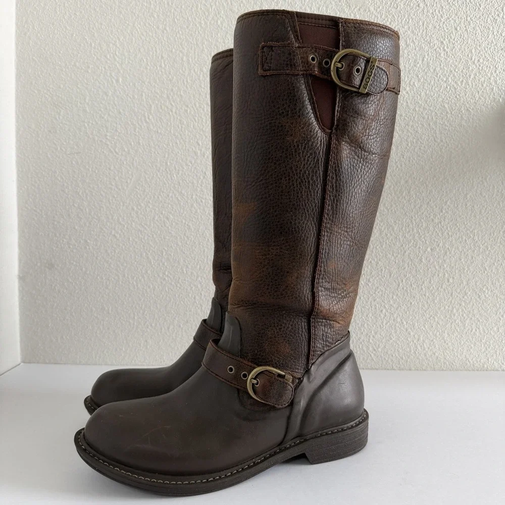 Bogs McKenna Rain Boots Brown Leather Knee High Waterproof Women's Size 9